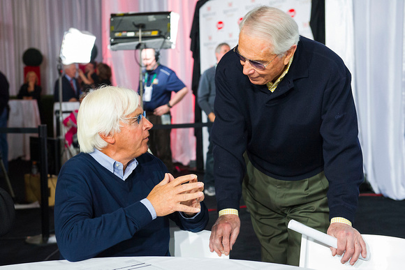 Bob Baffert and D. Wayne Lukas chatting during the Kentucky Derby post position draw.