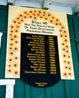 Stall 40 Preakness winners sign at Pimlico Race Course in Baltimore, Maryland.