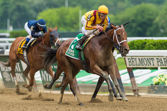 Cavorting, Irad Ortiz, Jr., up wins the Jersey Girl Stakes at Belmont Park in Elmont, New York.