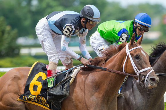Curalina, John Velazquez up, trained by Todd Pletcher, wins the Acorn Stakes (GI) at Belmont Park in Elmont, New York.
