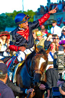 Joel Rosario celebrates  after winning the Belmont Stakes with Tonalist at Belmont Park in New York.