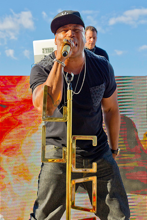 LL Cool J performs for the fans on Belmont Stakes day at Belmont Park in New York.