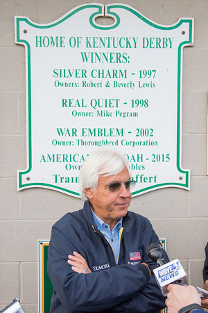 Trainer Bob Baffert, winner of four Kentucky Derbies at his stable at Churchill Downs in Louisville, Kentucky.