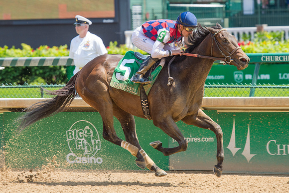 Carina Mia, Julien Leparoux up, trained by Bill Mott, wins the Eight Belles Stakes at Churchill Downs in Louisville, Kentucky.
