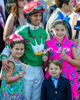 Javier Castellano with his children after winning the 142nd running of the Kentucky Oaks at Churchill Downs in Louisville, Kentucky.