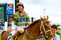 Zuerstgold, Andrea Seefeldt up, wins the Legends For The Cure race at Pimlico Race Course in Baltmore, Maryland.