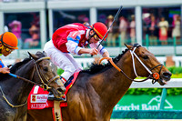 Moonshine Mullin, Calvin Borel up, finds a burst of energy to fight off rival Golden Ticket to win the Alysheba Stakes on Kentucky Oaks day at Churchill Downs.