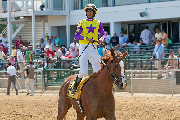 Abel Castellano Jr. is all smiles after winning the Skipat Stake