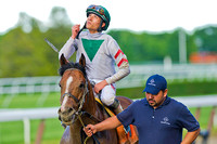 Jose Ortiz, aboard Palace, celebrates after winning the Grade 2 True North Stakes at Belmont Park in New York.