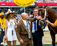 Charles Fipke soothes his horse Tale of Verve, who finished second in the Xpressbet.com Preakness Stakes at Pimlico Race Course in Baltimore, Maryland.