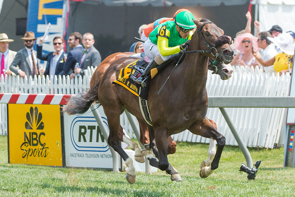 Woodwin W, Jevian Toledo aboard, wins the 2015 James W. Murphy Stakes at Pimlico Race Course in Baltimore, Maryland.