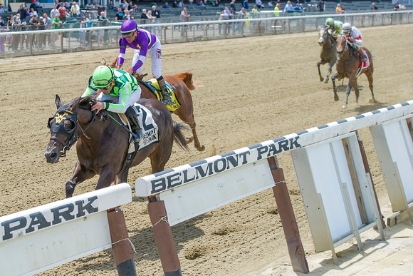 Moment Is Right, trained by Wesley Ward and ridden by Joel Rosario, wins the Astoria Stakes at belmont Park in Elmont, New York.
