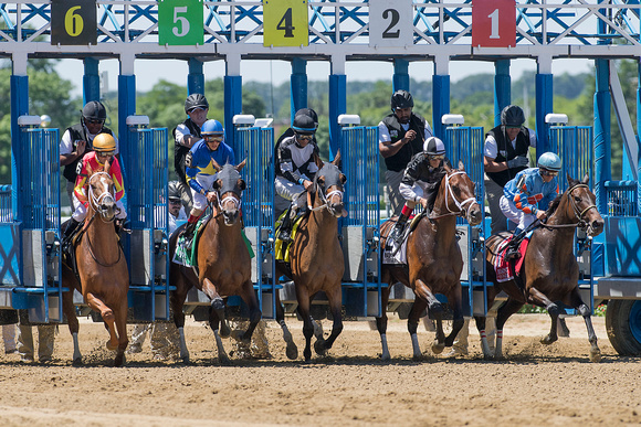 The start of the Rags To Riches Invitational Stakes at Belmont Park in Elmont, New York.