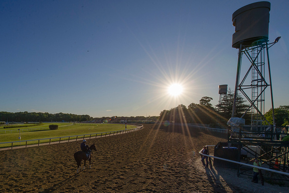 Scenes from morning workouts at Belmont Park in Elmont, New York.