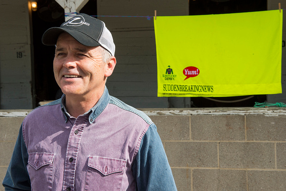 Trainer Donnie Von Hemel, with the training saddlecloth for Kentucky Derby contender Suddenbreakingnews at Churchill Downs in Louisville, Kentucky.