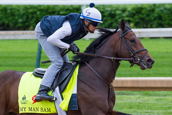 My Man Sam, trained by Chad Brown, gallops in preparation for the Kentucky Derby in Louisville, Kentucky.