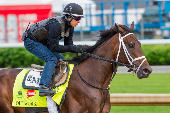 Outwork, trained by Todd Pletcher, gallops in preparation for the Kentucky Derby at Churchill Downs in Louisville, Kentucky.