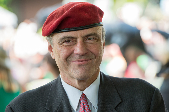 Curtis Sliwa, founder of the Guardian Angels, in the paddock on Belmont Stakes Day at Belmont Park in Elmont, New York.
