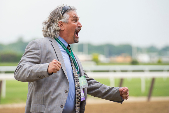 Steve Asmussen is jubilant after Creator was declared the winner of the Grade I Belmont Stakes at Belmont Park in Elmont, New York.