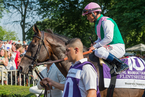 Flintshire, ridden by Javier Castellano, and trained by Chad Brown, wins the Woodford Reserve Manhattan Stakes at Belmont Park, In Elmont, New York