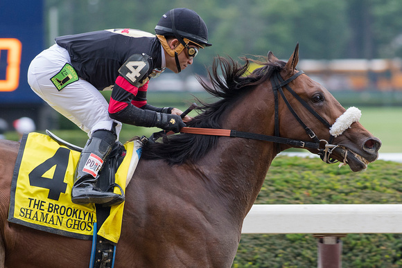 Shaman Ghost, Joel Rosario up, trained by James Jerkens, wins the Grade II Brooklyn Invitational Stakes at Belmont Park in Elmont, New York.