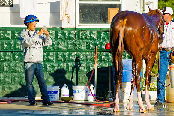 Jockey Victor Espinoza soothes Belmont Stakes and Triple Crown contender California Chrome.