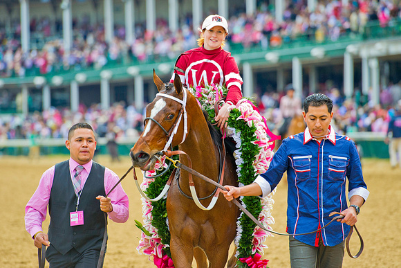 Rosie Napravnik is all smiles after winning the 140th Kentucky Oaks aboard Untapable.
